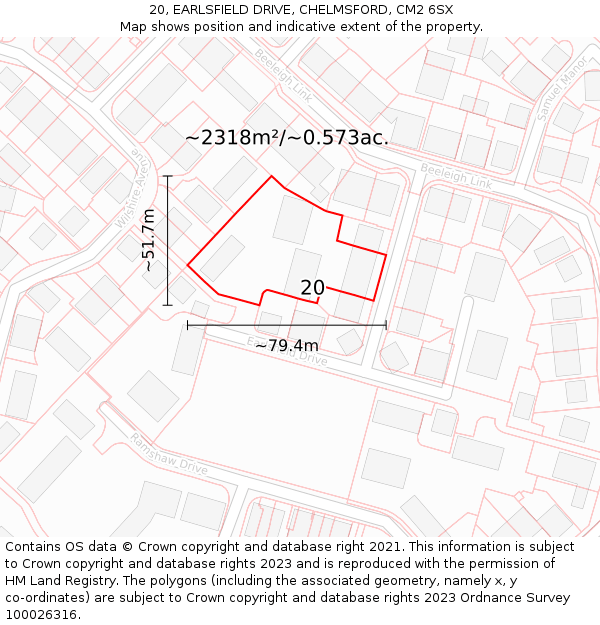 20, EARLSFIELD DRIVE, CHELMSFORD, CM2 6SX: Plot and title map