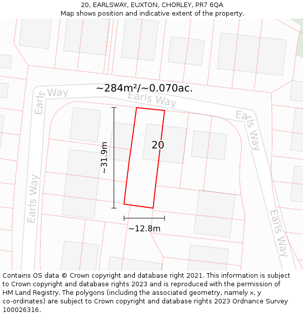 20, EARLSWAY, EUXTON, CHORLEY, PR7 6QA: Plot and title map