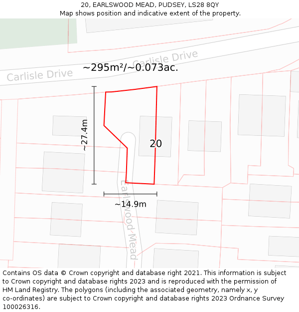 20, EARLSWOOD MEAD, PUDSEY, LS28 8QY: Plot and title map