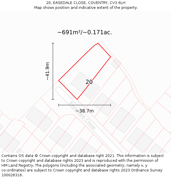 20, EASEDALE CLOSE, COVENTRY, CV3 6LH: Plot and title map