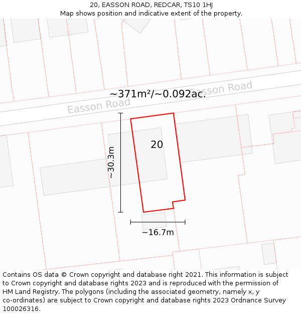 20, EASSON ROAD, REDCAR, TS10 1HJ: Plot and title map