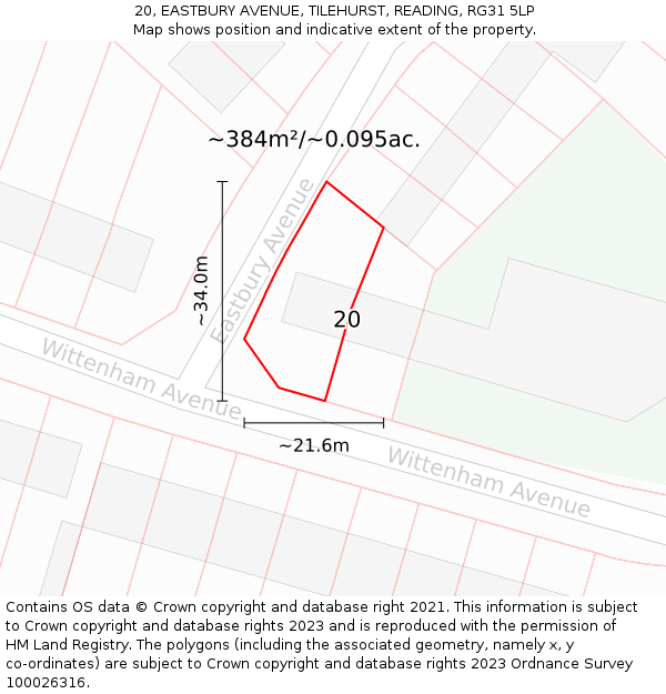 20, EASTBURY AVENUE, TILEHURST, READING, RG31 5LP: Plot and title map
