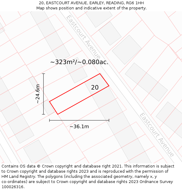 20, EASTCOURT AVENUE, EARLEY, READING, RG6 1HH: Plot and title map