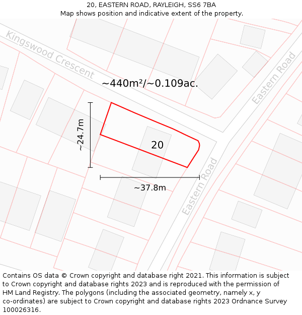 20, EASTERN ROAD, RAYLEIGH, SS6 7BA: Plot and title map