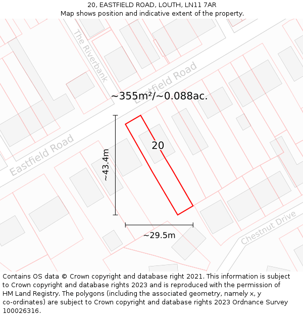 20, EASTFIELD ROAD, LOUTH, LN11 7AR: Plot and title map