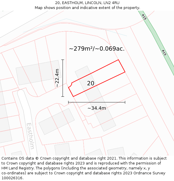 20, EASTHOLM, LINCOLN, LN2 4RU: Plot and title map