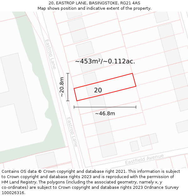 20, EASTROP LANE, BASINGSTOKE, RG21 4AS: Plot and title map