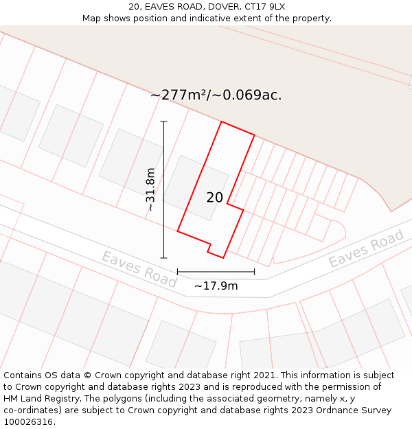 20, EAVES ROAD, DOVER, CT17 9LX: Plot and title map