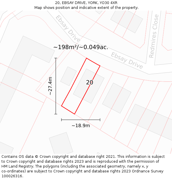 20, EBSAY DRIVE, YORK, YO30 4XR: Plot and title map