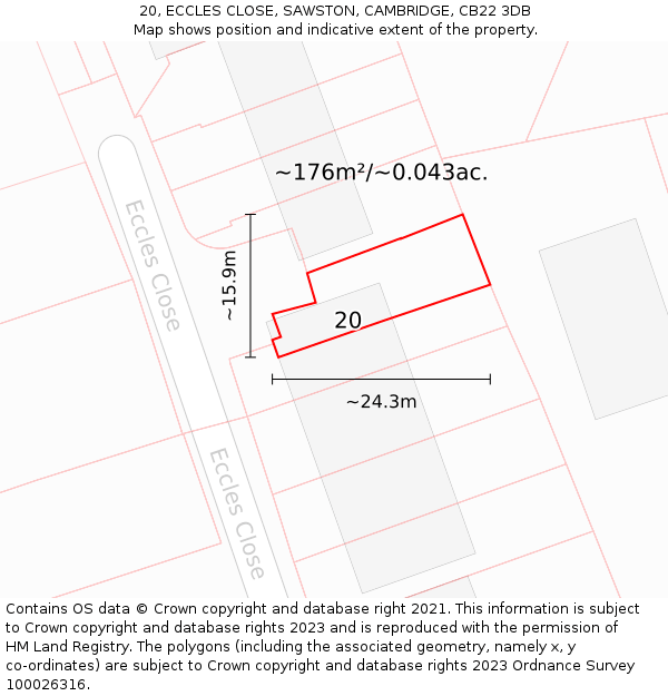 20, ECCLES CLOSE, SAWSTON, CAMBRIDGE, CB22 3DB: Plot and title map