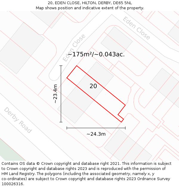 20, EDEN CLOSE, HILTON, DERBY, DE65 5NL: Plot and title map