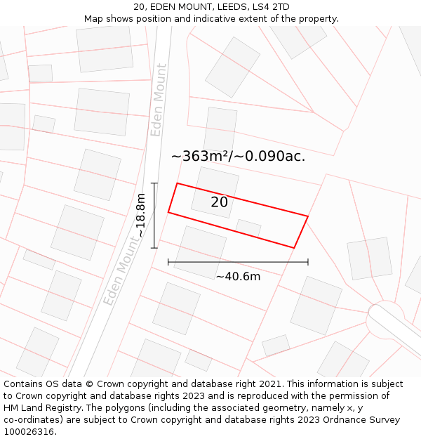 20, EDEN MOUNT, LEEDS, LS4 2TD: Plot and title map