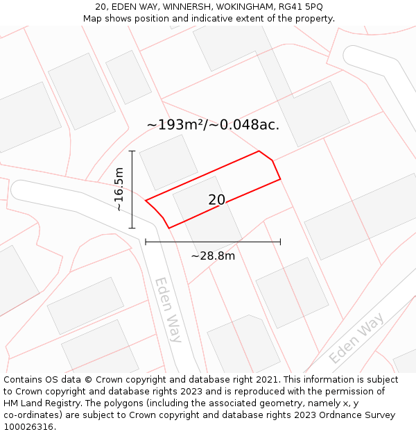 20, EDEN WAY, WINNERSH, WOKINGHAM, RG41 5PQ: Plot and title map