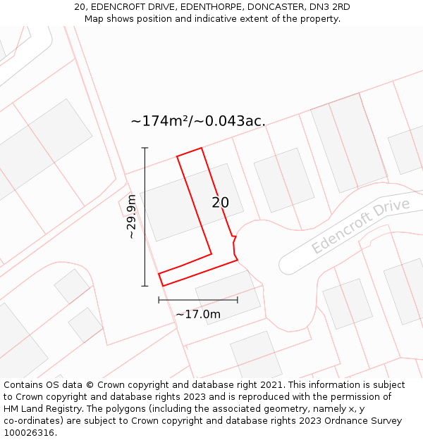 20, EDENCROFT DRIVE, EDENTHORPE, DONCASTER, DN3 2RD: Plot and title map