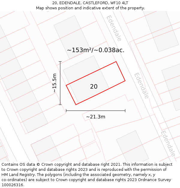 20, EDENDALE, CASTLEFORD, WF10 4LT: Plot and title map
