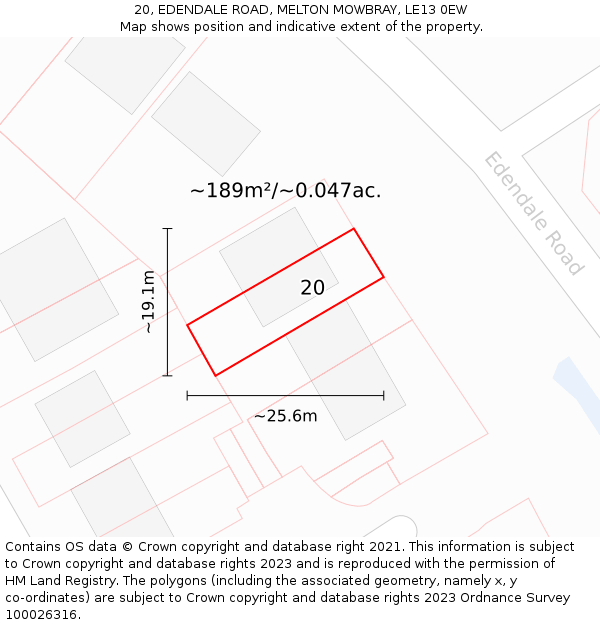 20, EDENDALE ROAD, MELTON MOWBRAY, LE13 0EW: Plot and title map