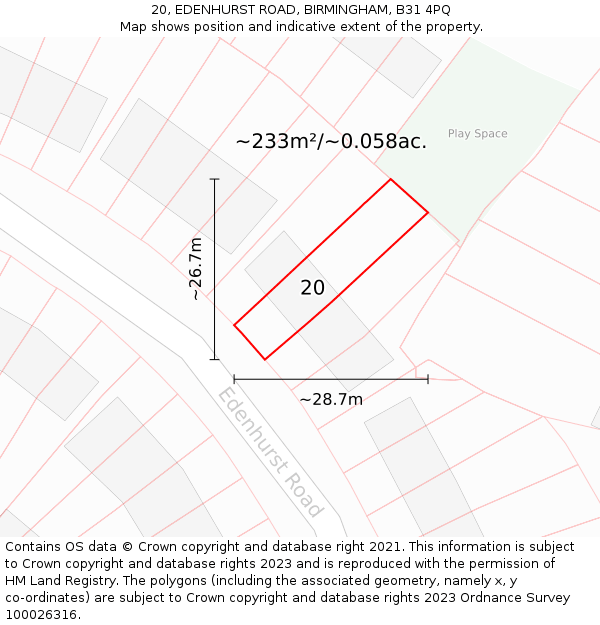 20, EDENHURST ROAD, BIRMINGHAM, B31 4PQ: Plot and title map