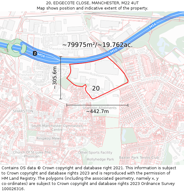 20, EDGECOTE CLOSE, MANCHESTER, M22 4UT: Plot and title map