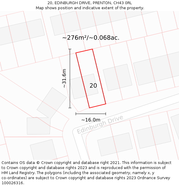 20, EDINBURGH DRIVE, PRENTON, CH43 0RL: Plot and title map