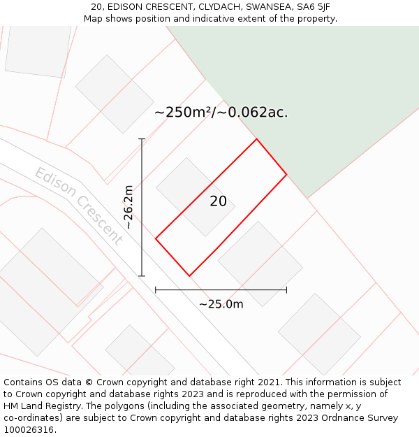 20, EDISON CRESCENT, CLYDACH, SWANSEA, SA6 5JF: Plot and title map
