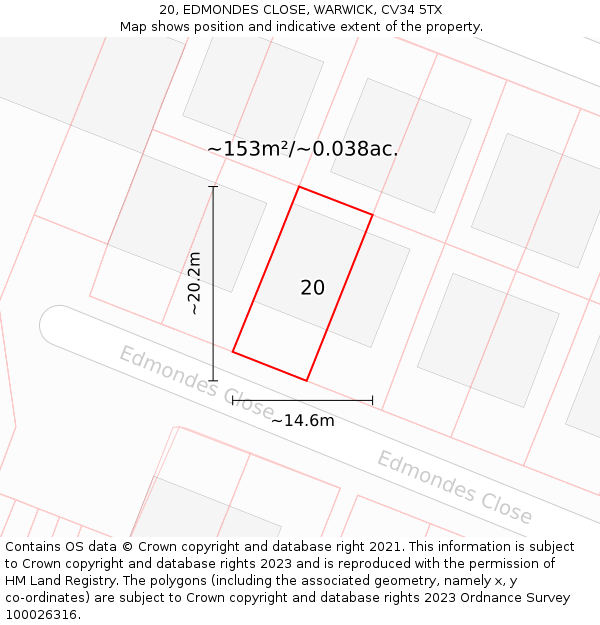 20, EDMONDES CLOSE, WARWICK, CV34 5TX: Plot and title map
