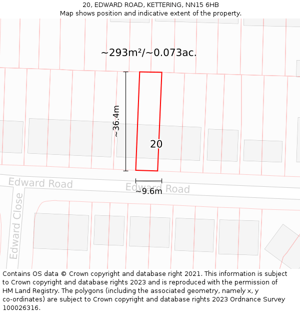 20, EDWARD ROAD, KETTERING, NN15 6HB: Plot and title map