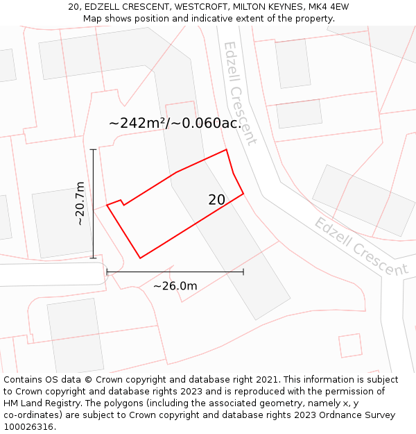 20, EDZELL CRESCENT, WESTCROFT, MILTON KEYNES, MK4 4EW: Plot and title map