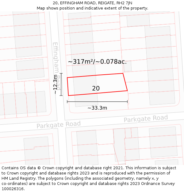 20, EFFINGHAM ROAD, REIGATE, RH2 7JN: Plot and title map