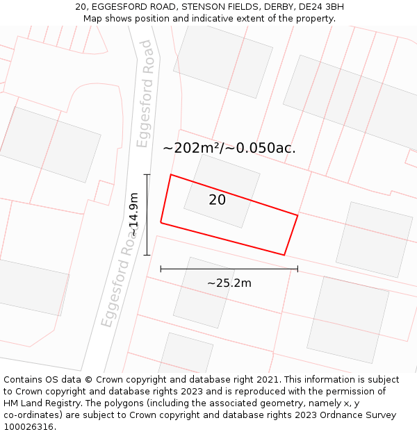 20, EGGESFORD ROAD, STENSON FIELDS, DERBY, DE24 3BH: Plot and title map