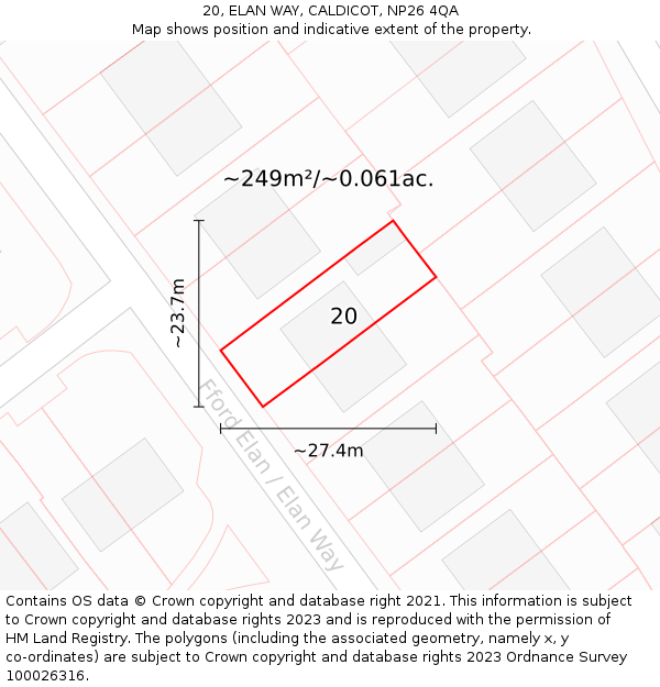 20, ELAN WAY, CALDICOT, NP26 4QA: Plot and title map