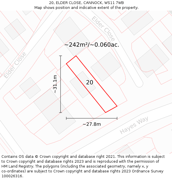 20, ELDER CLOSE, CANNOCK, WS11 7WB: Plot and title map