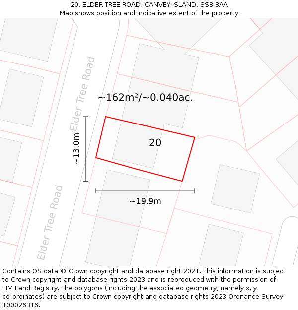 20, ELDER TREE ROAD, CANVEY ISLAND, SS8 8AA: Plot and title map