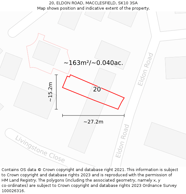 20, ELDON ROAD, MACCLESFIELD, SK10 3SA: Plot and title map
