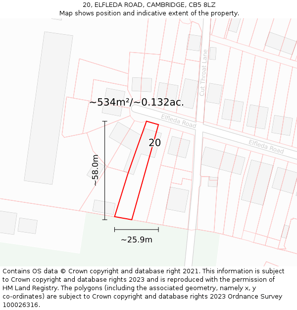 20, ELFLEDA ROAD, CAMBRIDGE, CB5 8LZ: Plot and title map
