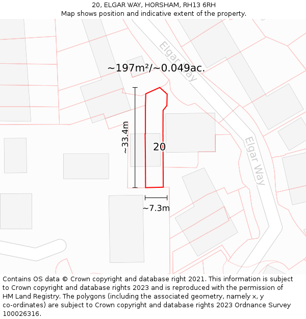 20, ELGAR WAY, HORSHAM, RH13 6RH: Plot and title map