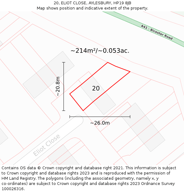 20, ELIOT CLOSE, AYLESBURY, HP19 8JB: Plot and title map