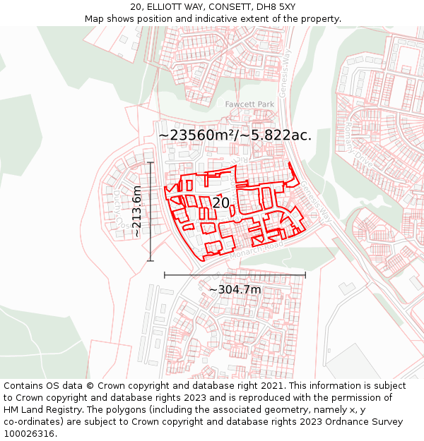 20, ELLIOTT WAY, CONSETT, DH8 5XY: Plot and title map