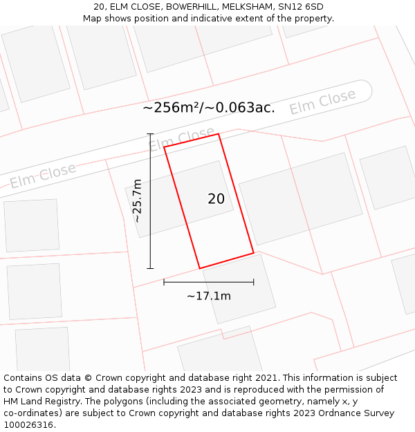 20, ELM CLOSE, BOWERHILL, MELKSHAM, SN12 6SD: Plot and title map