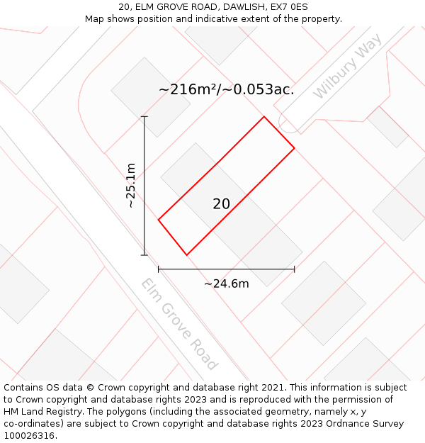 20, ELM GROVE ROAD, DAWLISH, EX7 0ES: Plot and title map