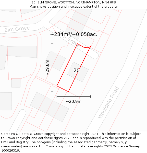 20, ELM GROVE, WOOTTON, NORTHAMPTON, NN4 6FB: Plot and title map