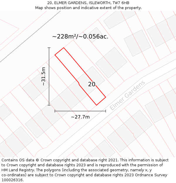 20, ELMER GARDENS, ISLEWORTH, TW7 6HB: Plot and title map