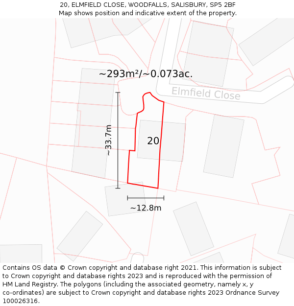 20, ELMFIELD CLOSE, WOODFALLS, SALISBURY, SP5 2BF: Plot and title map