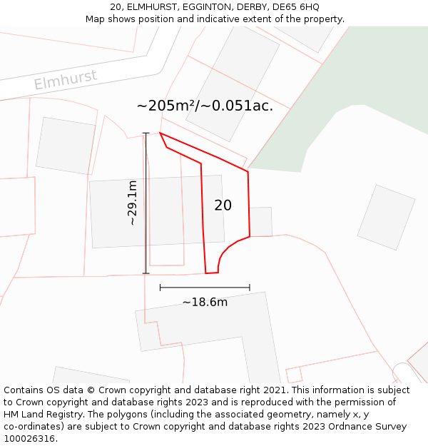20, ELMHURST, EGGINTON, DERBY, DE65 6HQ: Plot and title map