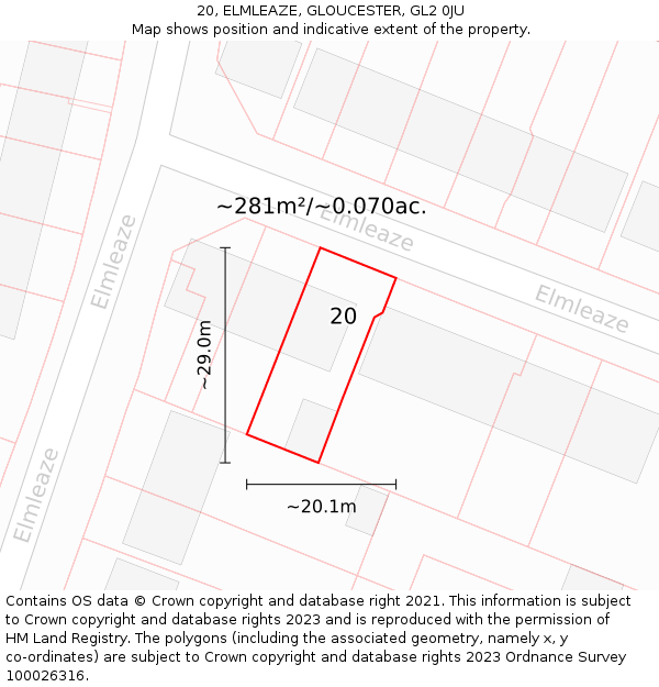 20, ELMLEAZE, GLOUCESTER, GL2 0JU: Plot and title map