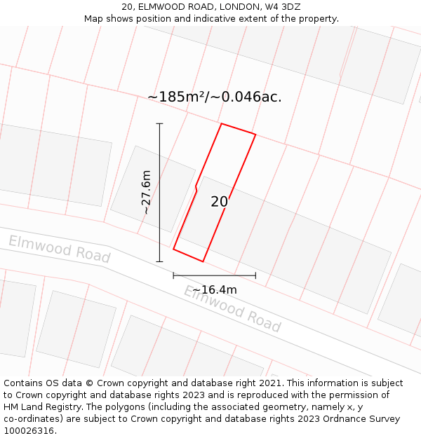 20, ELMWOOD ROAD, LONDON, W4 3DZ: Plot and title map