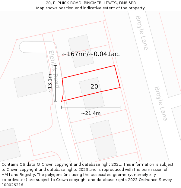 20, ELPHICK ROAD, RINGMER, LEWES, BN8 5PR: Plot and title map