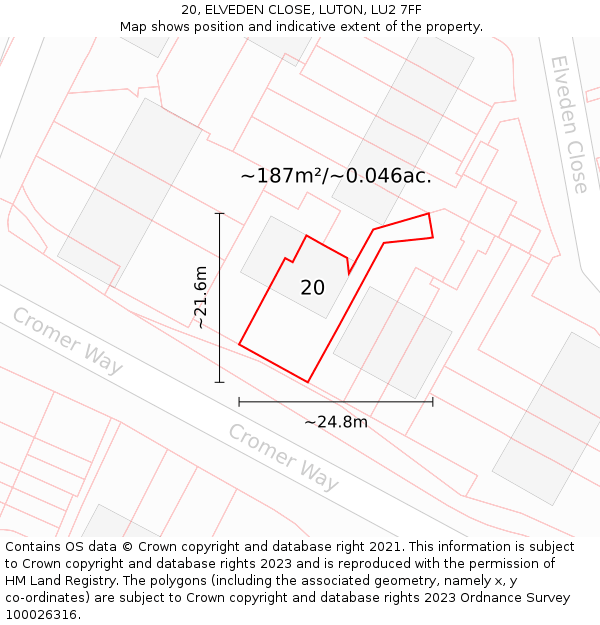 20, ELVEDEN CLOSE, LUTON, LU2 7FF: Plot and title map