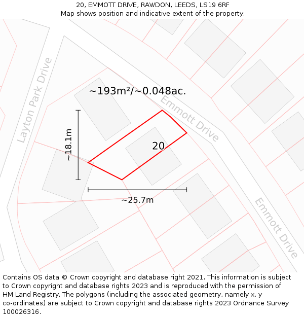20, EMMOTT DRIVE, RAWDON, LEEDS, LS19 6RF: Plot and title map