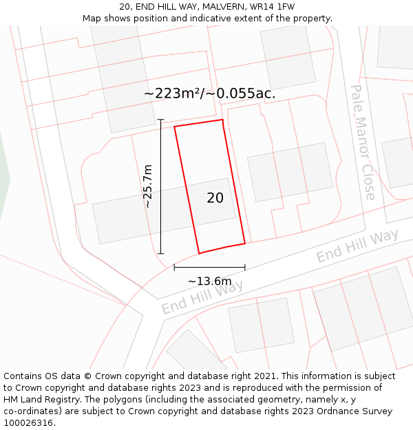 20, END HILL WAY, MALVERN, WR14 1FW: Plot and title map