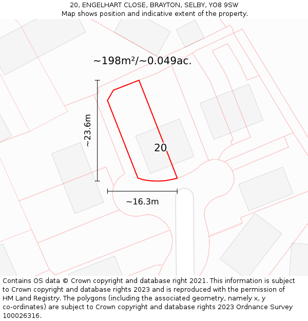 20, ENGELHART CLOSE, BRAYTON, SELBY, YO8 9SW: Plot and title map